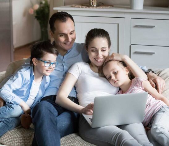 Happy family on couch